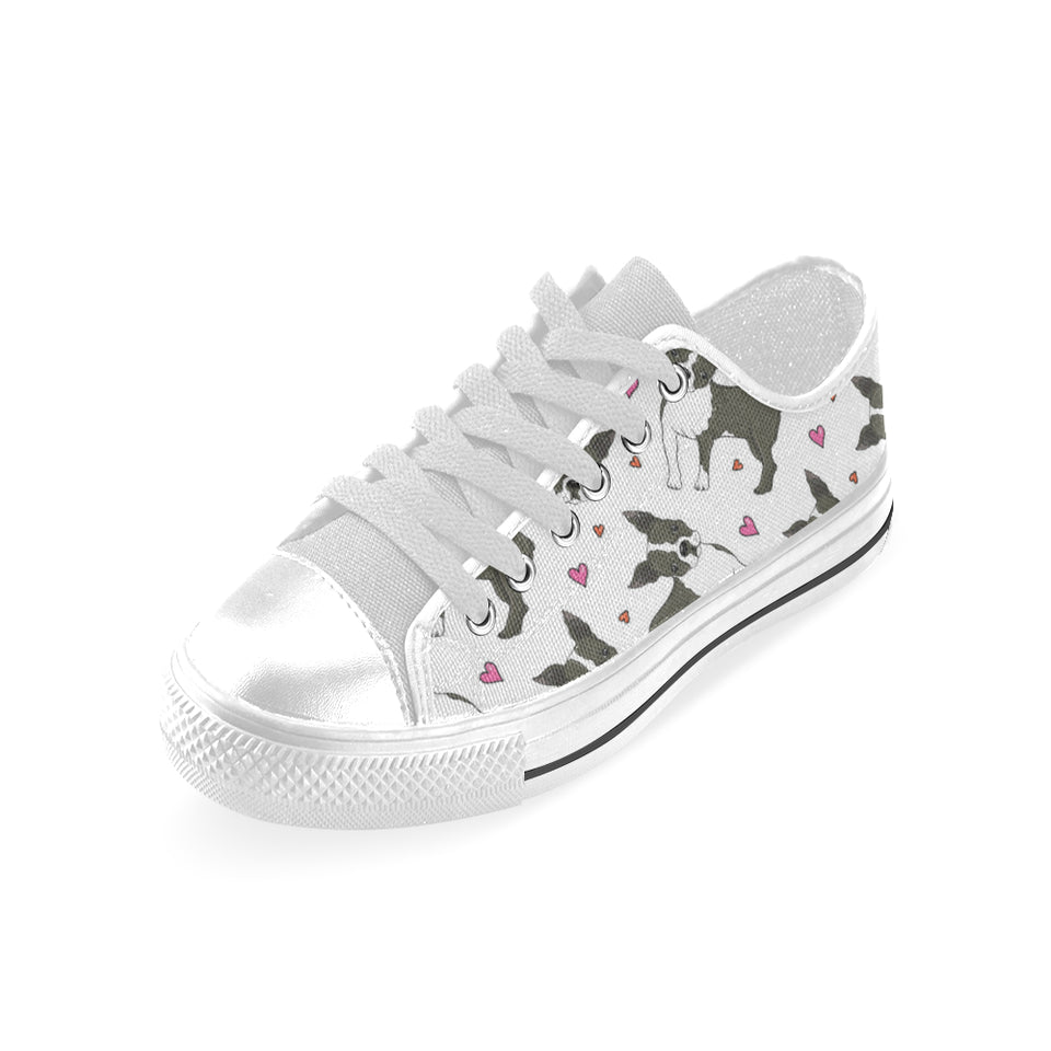 Boston terrier dog hearts vector pattern Men's Low Top Shoes White