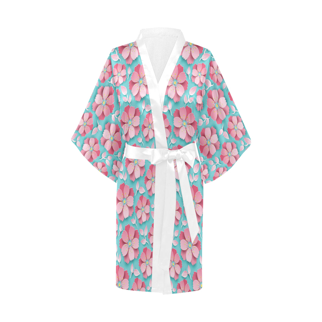 3D sakura cherry blossom pattern Women's Short Kimono Robe