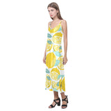 lemon design pattern V-Neck Open Fork Long Dress