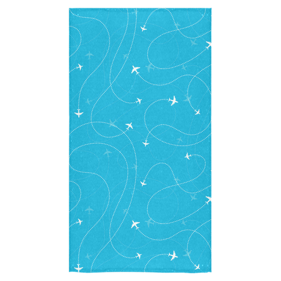 Airplane destinations blue background Bath Towel