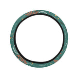 cute brown sea otters ornamental seaweed corals gr Car Steering Wheel Cover