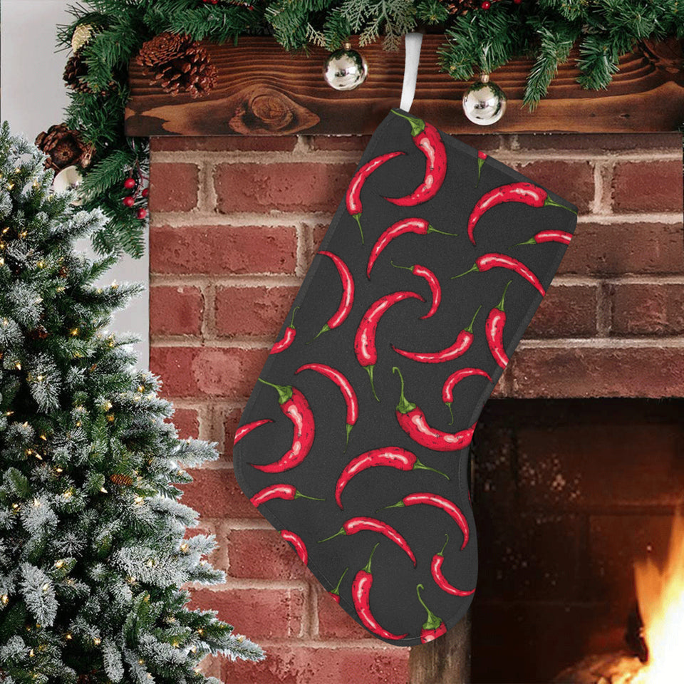 Chili peppers pattern black background Christmas Stocking