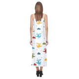 Colorful helicopter pattern V-Neck Open Fork Long Dress