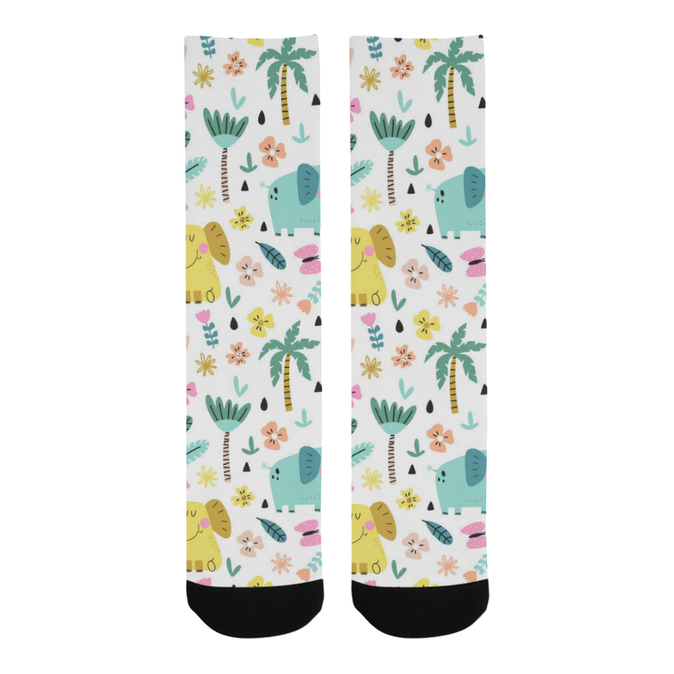 Cute elephants palm tree flower butterfly pattern Crew Socks