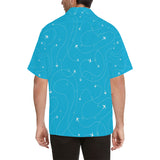 Airplane destinations blue background Men's All Over Print Hawaiian Shirt