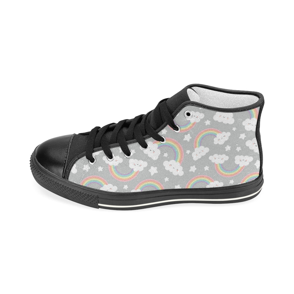 Cute rainbow clound star pattern Women's High Top Canvas Shoes Black