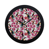 Toucan flower design pattern Elegant Black Wall Clock