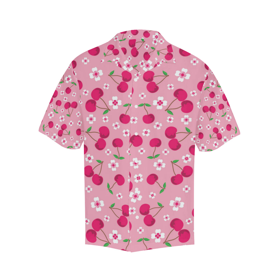 cherry flower pattern pink background Men's All Over Print Hawaiian Shirt