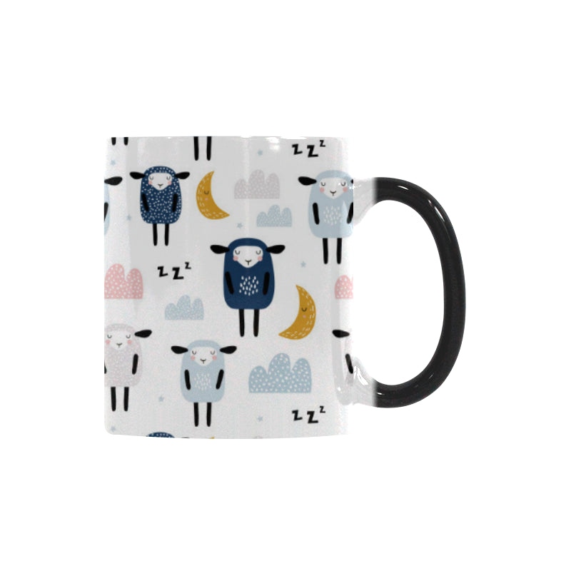 Cute sleeping sheep moon cloud pattern Morphing Mug Heat Changing Mug
