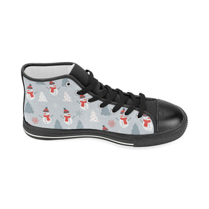 Snowman christmas  tree snow gray background Women's High Top Canvas Shoes Black