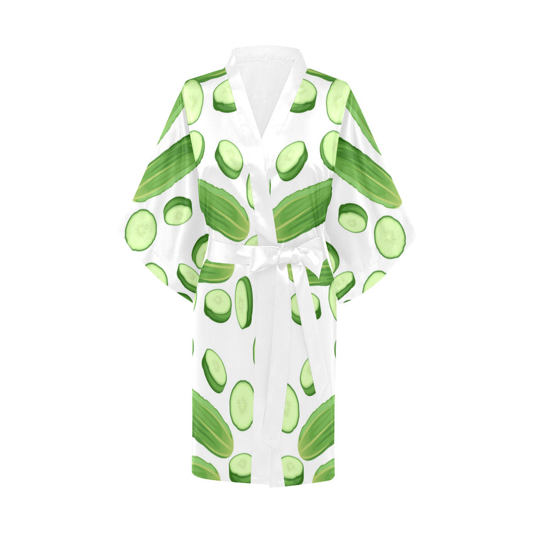 cucumber whole slices pattern Women's Short Kimono Robe