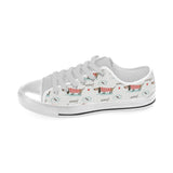 Cute dachshund bone pattern Men's Low Top Canvas Shoes White