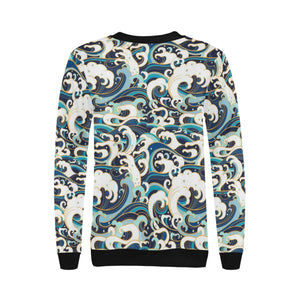 Japanese wave pattern Women's Crew Neck Sweatshirt