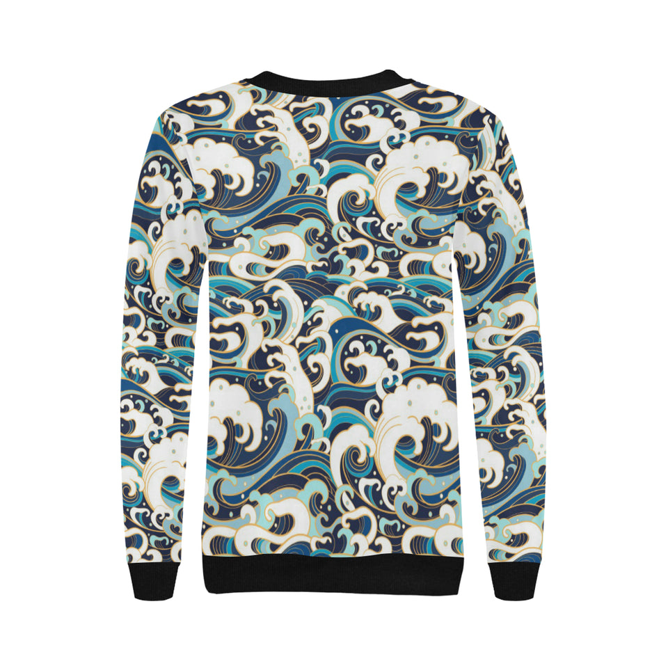 Japanese wave pattern Women's Crew Neck Sweatshirt