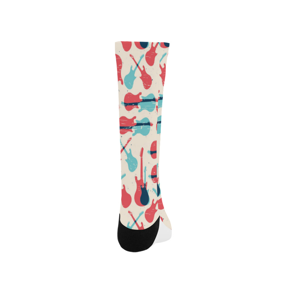 Red Blue guitar pattern Crew Socks