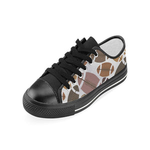 American football ball pattern Kids' Boys' Girls' Low Top Canvas Shoes Black