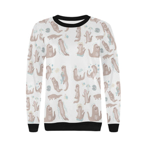 Cute sea otters pattern Women's Crew Neck Sweatshirt