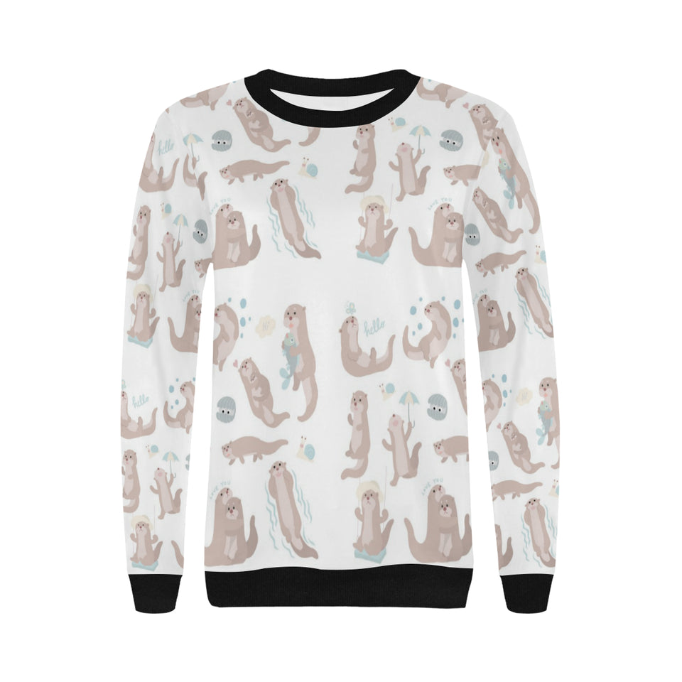 Cute sea otters pattern Women's Crew Neck Sweatshirt