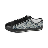 Sugar skull black white pattern Kids' Boys' Girls' Low Top Canvas Shoes Black