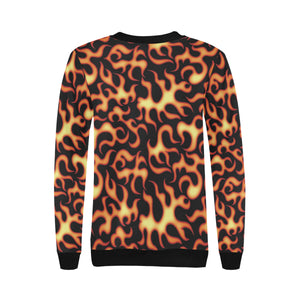 Fire flame dark pattern Women's Crew Neck Sweatshirt