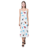 Watercolor helicopter cloud pattern V-Neck Open Fork Long Dress