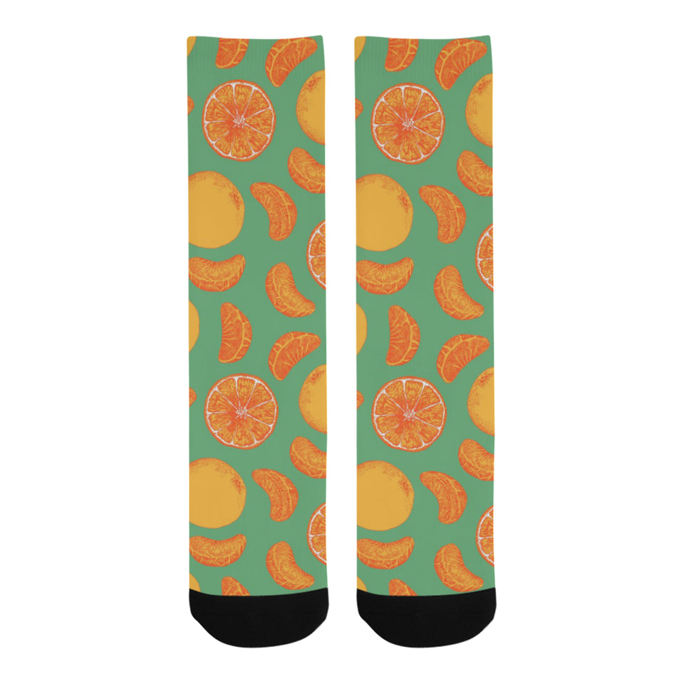 orange fruit pattern green background Crew Socks