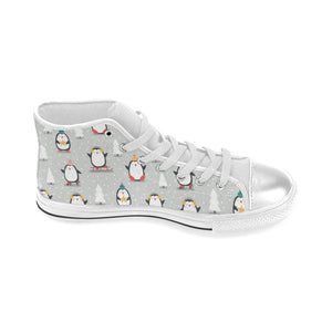 Cute Penguin christmas pattern Women's High Top Canvas Shoes White