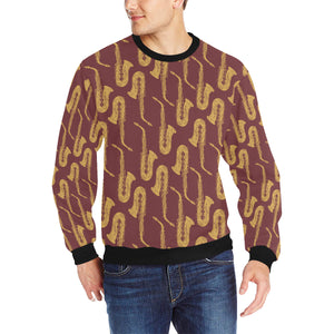 Hand drawn gold saxophone red background Men's Crew Neck Sweatshirt
