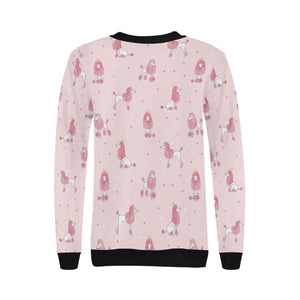 Poodle dog pink color theme Women's Crew Neck Sweatshirt