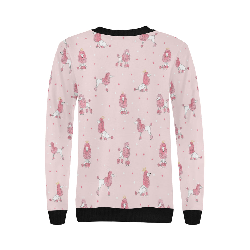 Poodle dog pink color theme Women's Crew Neck Sweatshirt