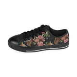 Horse head wild roses pattern Men's Low Top Canvas Shoes Black