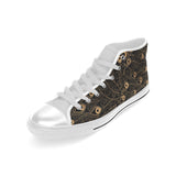 Gold peacock feather pattern Men's High Top Canvas Shoes White
