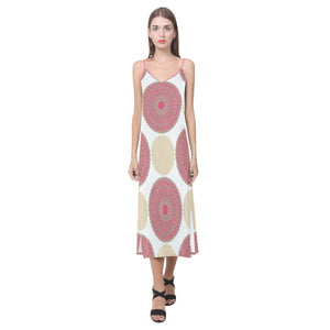 Circle indian pattern V-Neck Open Fork Long Dress