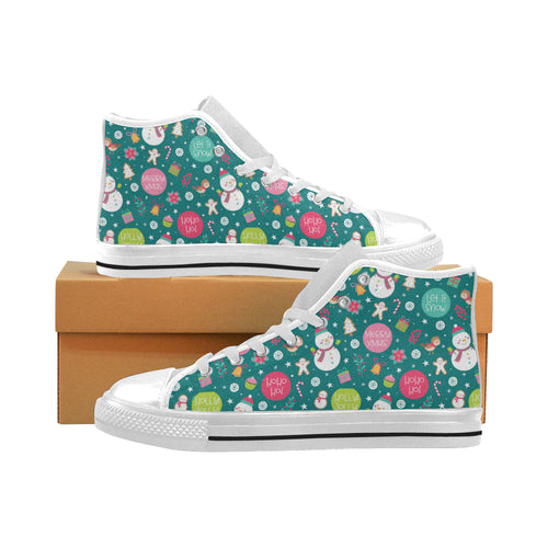 Snowman bird decorative elements christmas pattern Men's High Top Canvas Shoes White