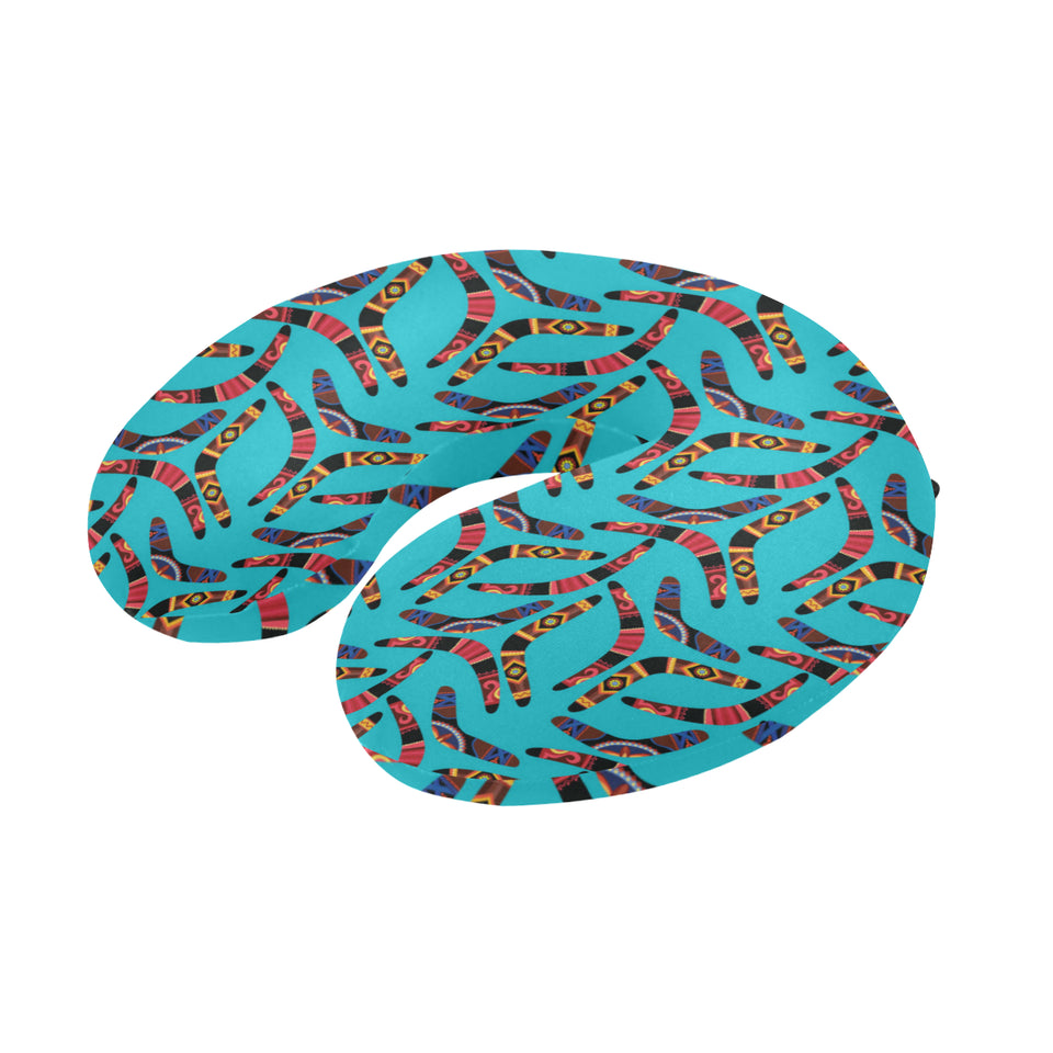 Boomerang Australian aboriginal ornament blue back U-Shaped Travel Neck Pillow