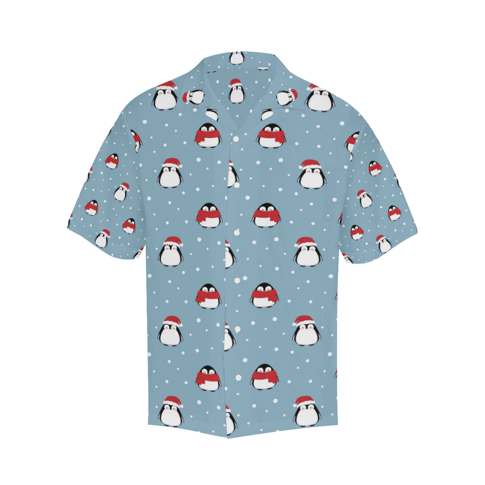 Cute penguin christmas snow pattern Men's All Over Print Hawaiian Shirt