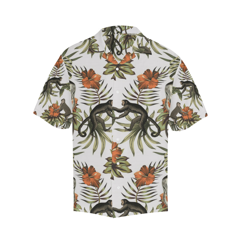 Monkey red hibiscus flower palm leaves floral patt Men's All Over Print Hawaiian Shirt