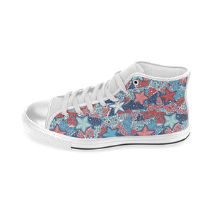 Hand drawn colorful starfish Women's High Top Canvas Shoes White