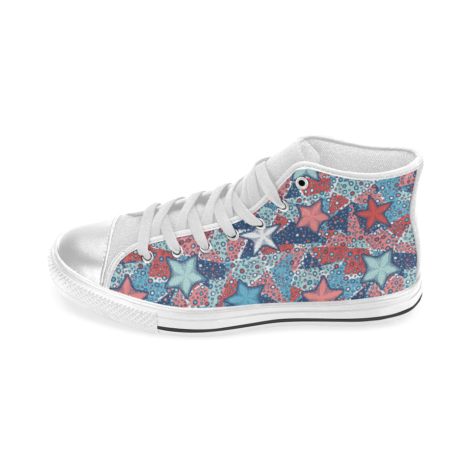 Hand drawn colorful starfish Women's High Top Canvas Shoes White