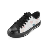 Black Gray Cream coral ginkgo leaves pattern Men's Low Top Canvas Shoes Black