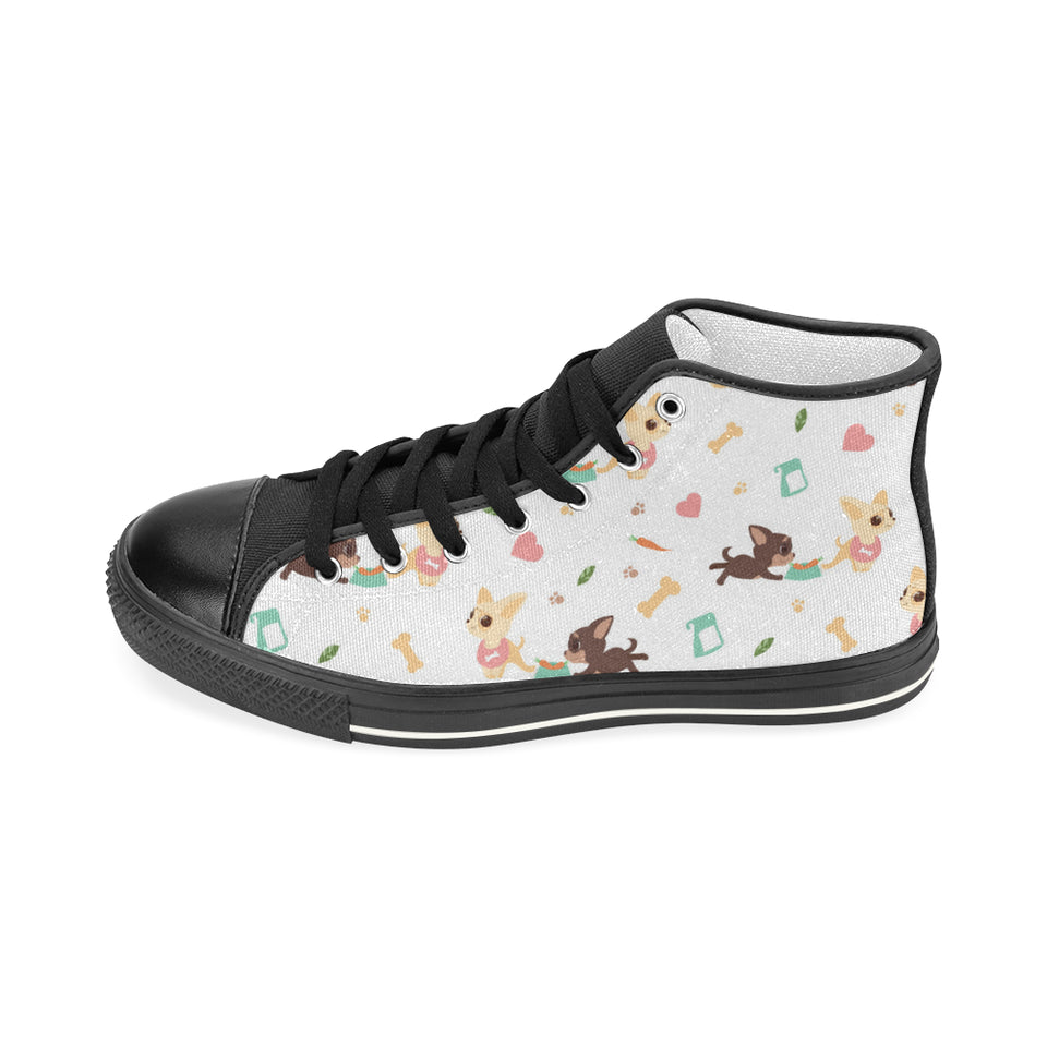 Cute Chihuahua puppie pattern Women's High Top Canvas Shoes Black