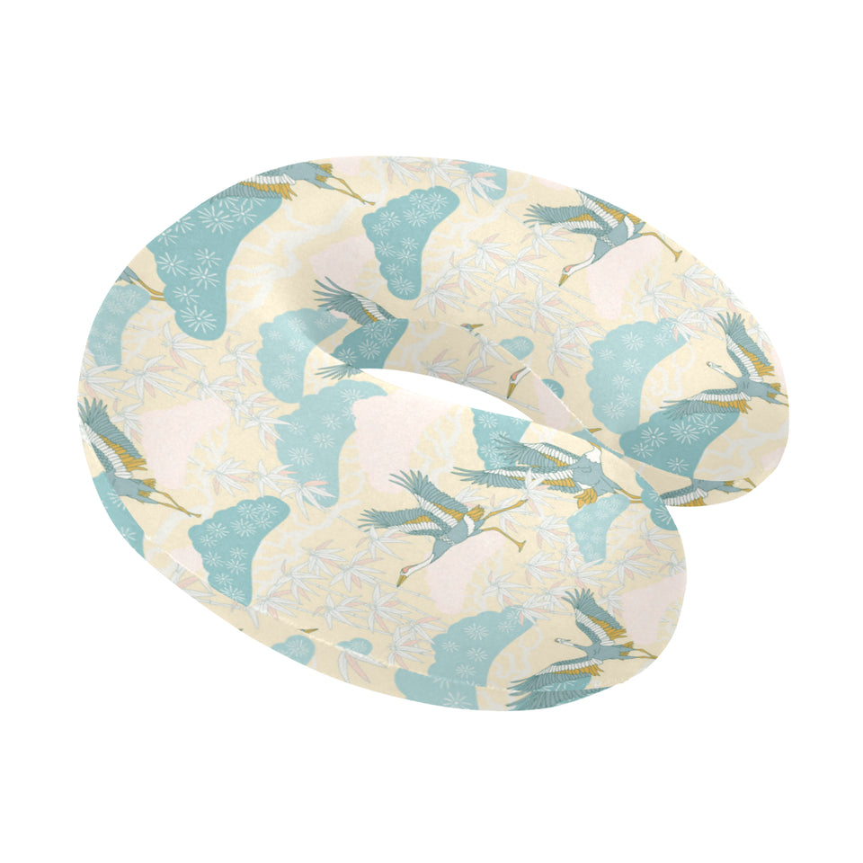 Bonsai bamboo stork japanese pattern cream theme U-Shaped Travel Neck Pillow