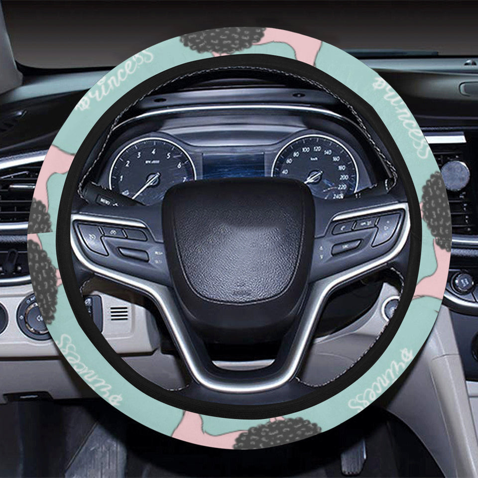 poodle dog green background Car Steering Wheel Cover