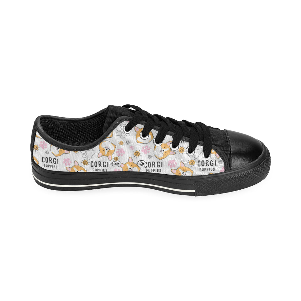 Corgi Dog Pattern Men's Low Top Canvas Shoes Black