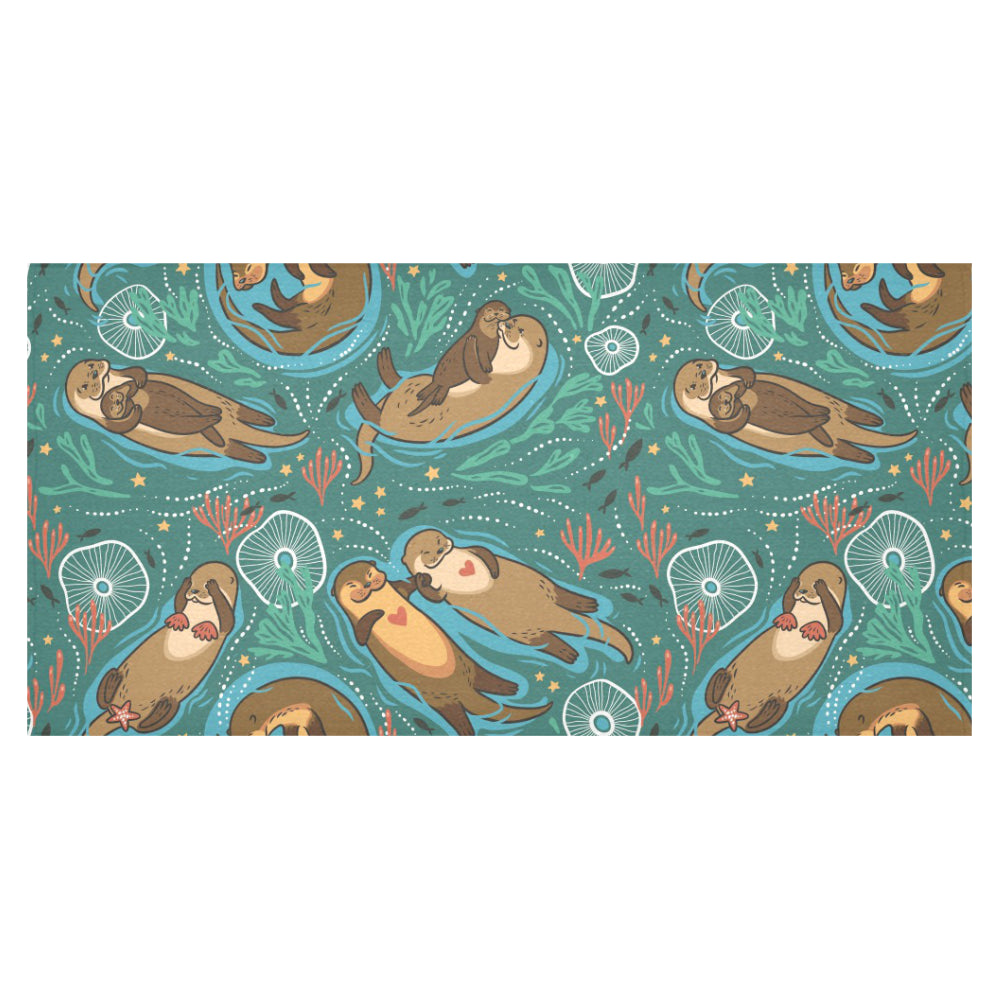 cute brown sea otters ornamental seaweed corals gr Tablecloth