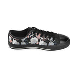 white swan blooming flower pattern Men's Low Top Canvas Shoes Black