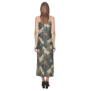 Horse Camouflage Pattern V-Neck Open Fork Long Dress