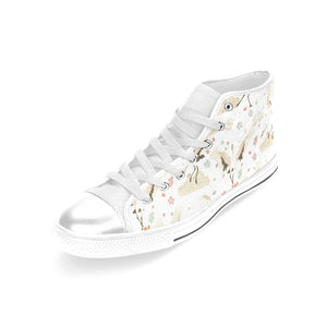 Beautiful Japanese cranes pattern Women's High Top Canvas Shoes White