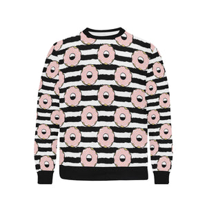 Donuts pink icing striped pattern Men's Crew Neck Sweatshirt