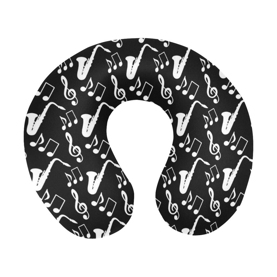 Saxophone music notes treble clef black white them U-Shaped Travel Neck Pillow